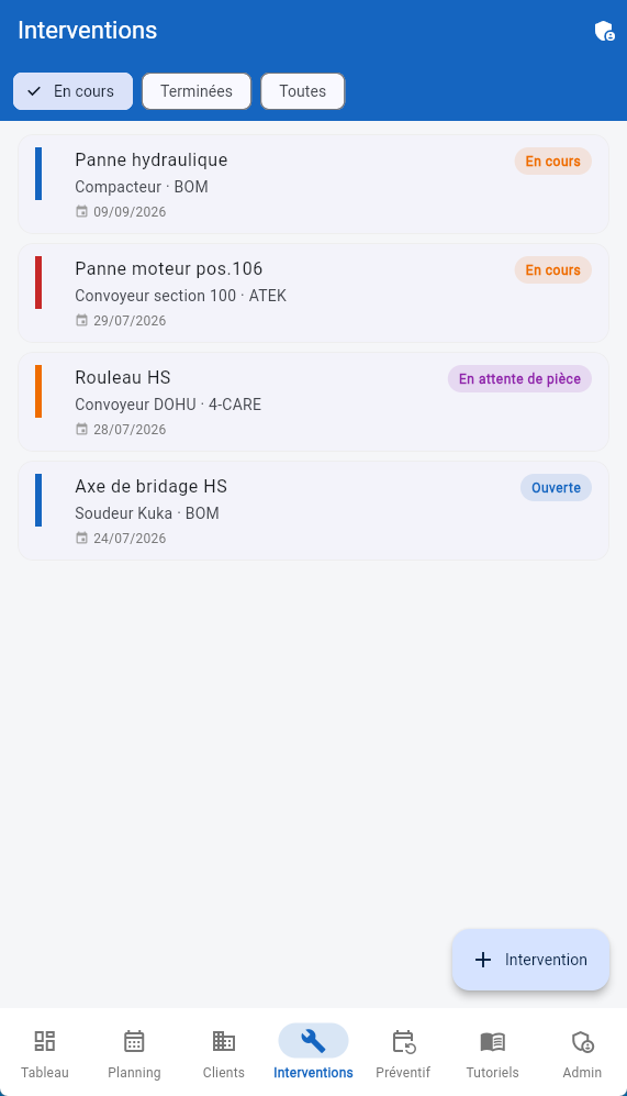 Liste des interventions