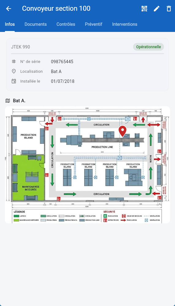 Localisation d'une machine sur le plan du site